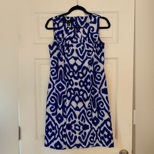 AB Studio Blue and White Sleeveless Sheath Dress